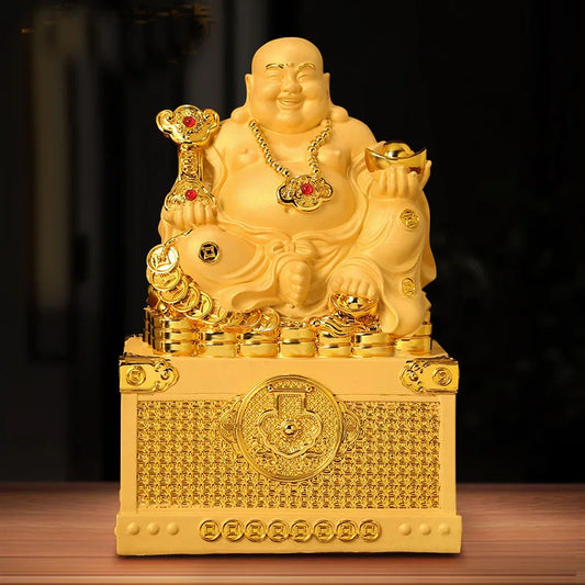 GOOD LUCK Decoration # HOME Store Prosperous Auspicious gold Maitreya God of wealth buddha statue Good FENG SHUI