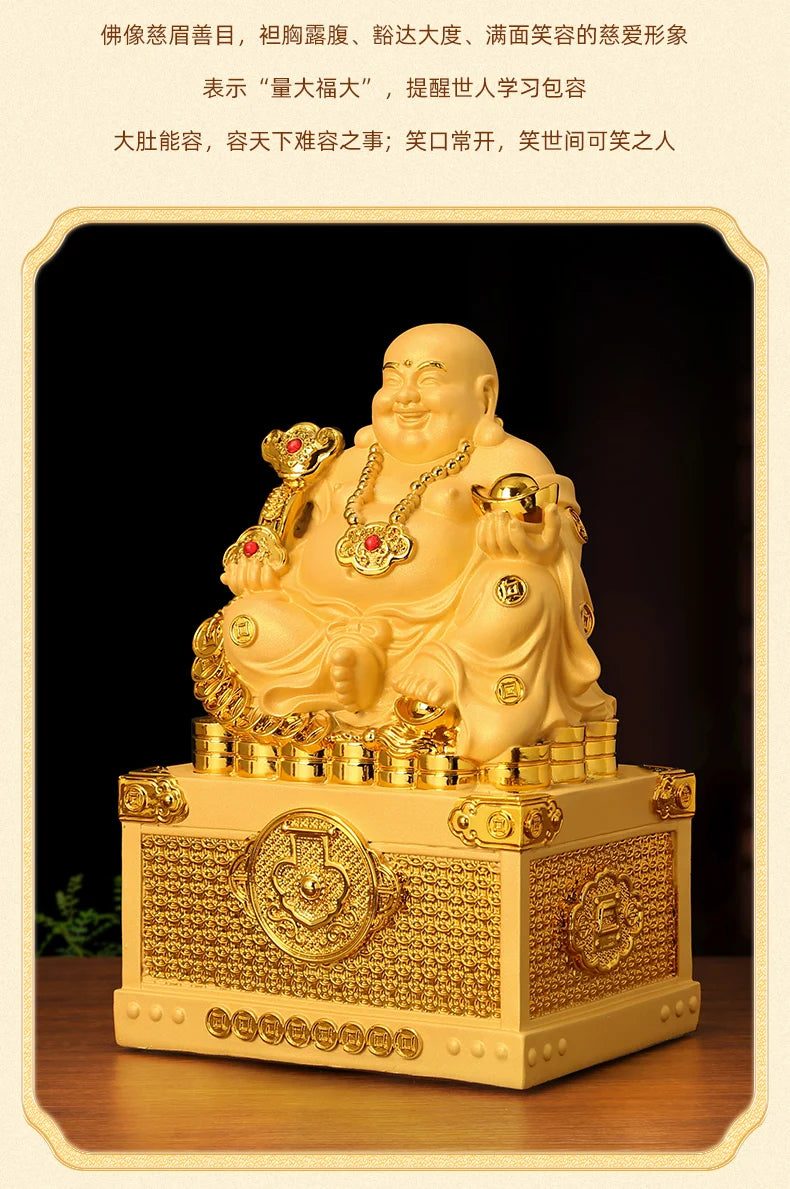 GOOD LUCK Decoration # HOME Store Prosperous Auspicious gold Maitreya God of wealth buddha statue Good FENG SHUI