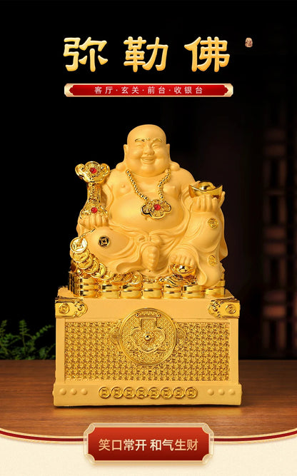 GOOD LUCK Decoration # HOME Store Prosperous Auspicious gold Maitreya God of wealth buddha statue Good FENG SHUI