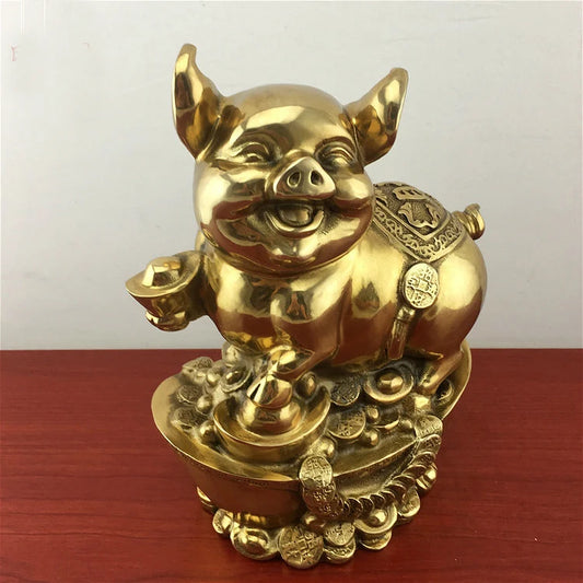 GOOD LUCK  HOME Shop Business Money Drawing Good luck Propitious Yuanbao Fortune pig FENG SHUI BRASS Sculpture Statue