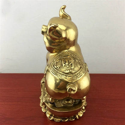 GOOD LUCK  HOME Shop Business Money Drawing Good luck Propitious Yuanbao Fortune pig FENG SHUI BRASS Sculpture Statue