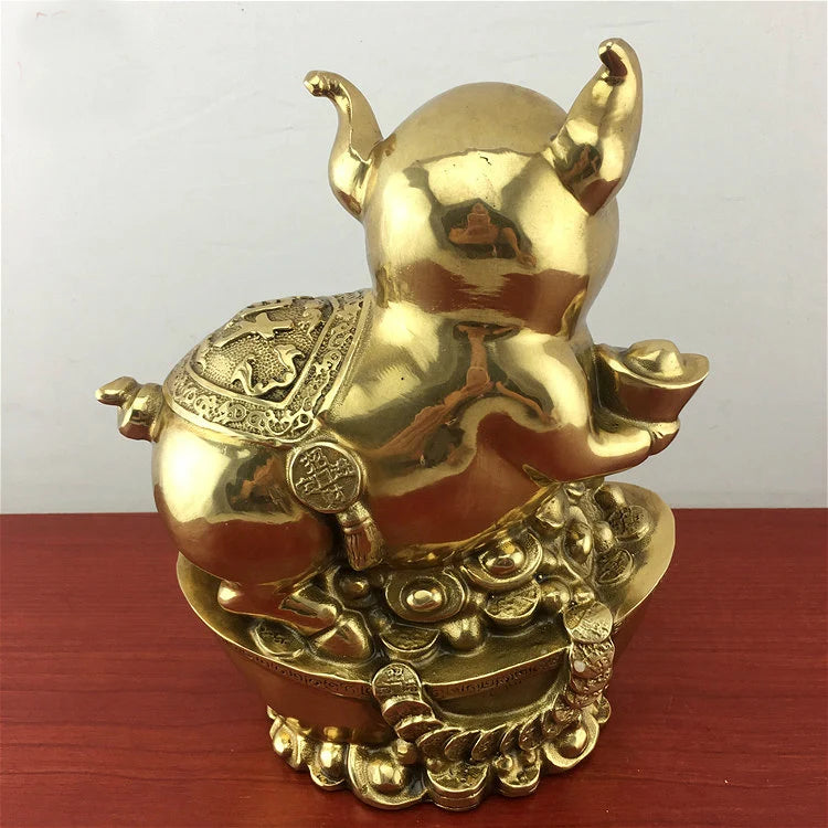 GOOD LUCK  HOME Shop Business Money Drawing Good luck Propitious Yuanbao Fortune pig FENG SHUI BRASS Sculpture Statue