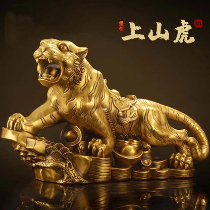 GOOD LUCK  HOME Shop company Mascot  thriving money business good luck golden copper Fortune tiger FENG SHUI art statue