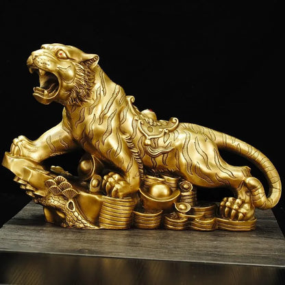 GOOD LUCK  HOME Shop company Mascot  thriving money business good luck golden copper Fortune tiger FENG SHUI art statue