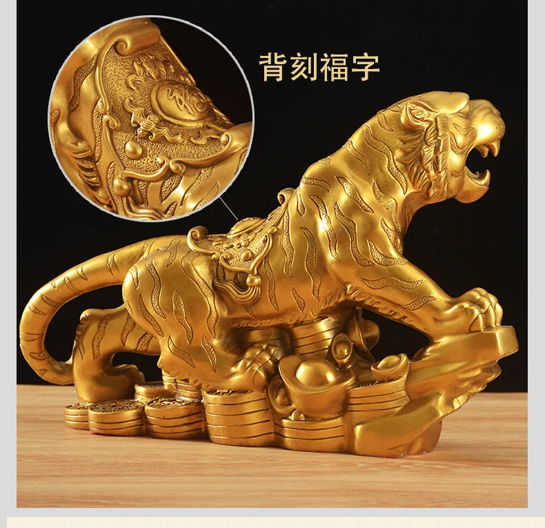 GOOD LUCK  HOME Shop company Mascot  thriving money business good luck golden copper Fortune tiger FENG SHUI art statue