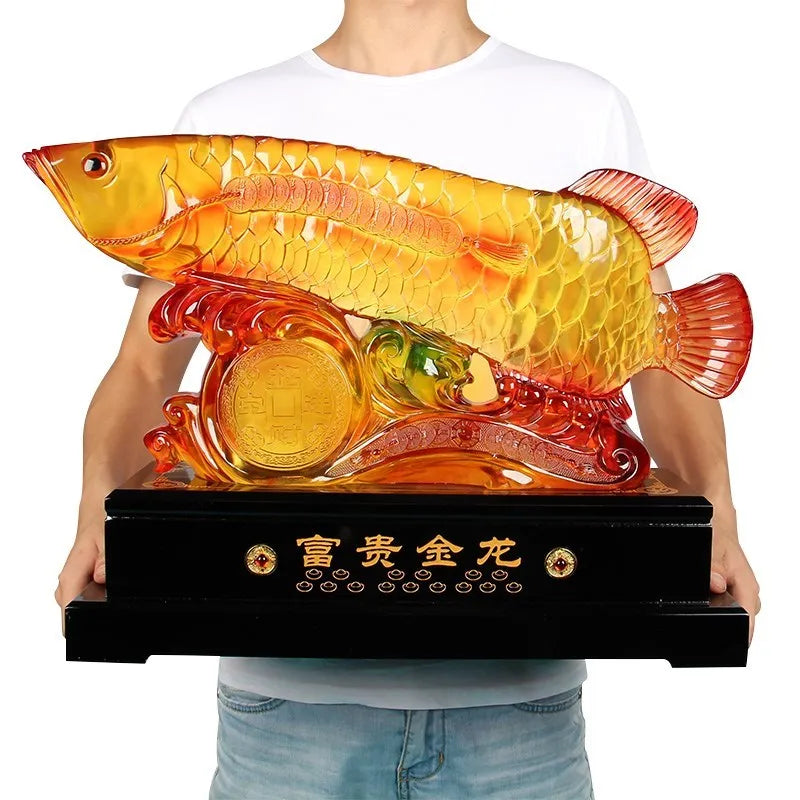 GOOD LUCK  HOME Shop company efficacious thriving money business Lucky goldfish Arowana Gold Dragon Fish FENG SHUI art statue