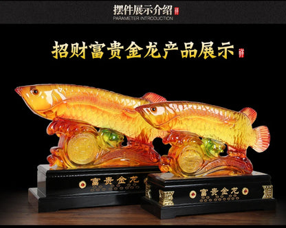 GOOD LUCK  HOME Shop company efficacious thriving money business Lucky goldfish Arowana Gold Dragon Fish FENG SHUI art statue