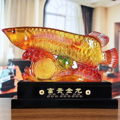 GOOD LUCK  HOME Shop company efficacious thriving money business Lucky goldfish Arowana Gold Dragon Fish FENG SHUI art statue