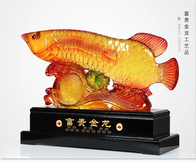 GOOD LUCK  HOME Shop company efficacious thriving money business Lucky goldfish Arowana Gold Dragon Fish FENG SHUI art statue