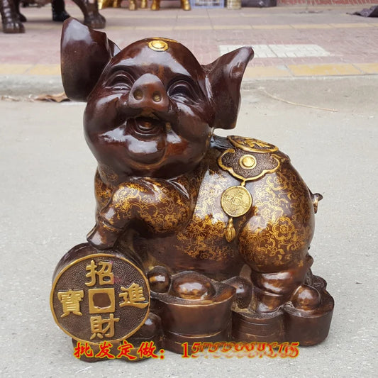 GOOD LUCK HOME Shop lobby Business Money Drawing Good luck Propitious gilding Fortune pig FENG SHUI bronze Sculpture Statue