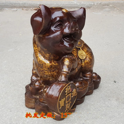 GOOD LUCK HOME Shop lobby Business Money Drawing Good luck Propitious gilding Fortune pig FENG SHUI bronze Sculpture Statue