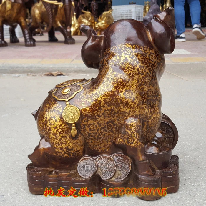 GOOD LUCK HOME Shop lobby Business Money Drawing Good luck Propitious gilding Fortune pig FENG SHUI bronze Sculpture Statue