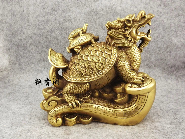 GOOD LUCK  HOME office company TOP efficacious Mascot thriving business brass dragon turtle FENG SHUI statue