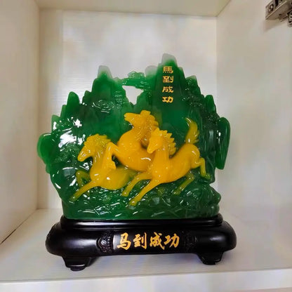 GOOD LUCK business booming 2023 HOME company BAR CLUB Auspicious Lucky Decorative Ornaments RESIN JADE Success HORSE