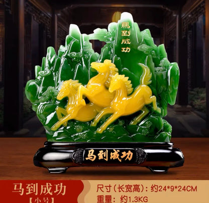 GOOD LUCK business booming 2023 HOME company BAR CLUB Auspicious Lucky Decorative Ornaments RESIN JADE Success HORSE