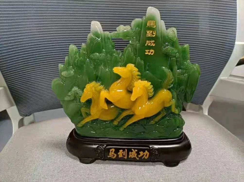 GOOD LUCK business booming 2023 HOME company BAR CLUB Auspicious Lucky Decorative Ornaments RESIN JADE Success HORSE