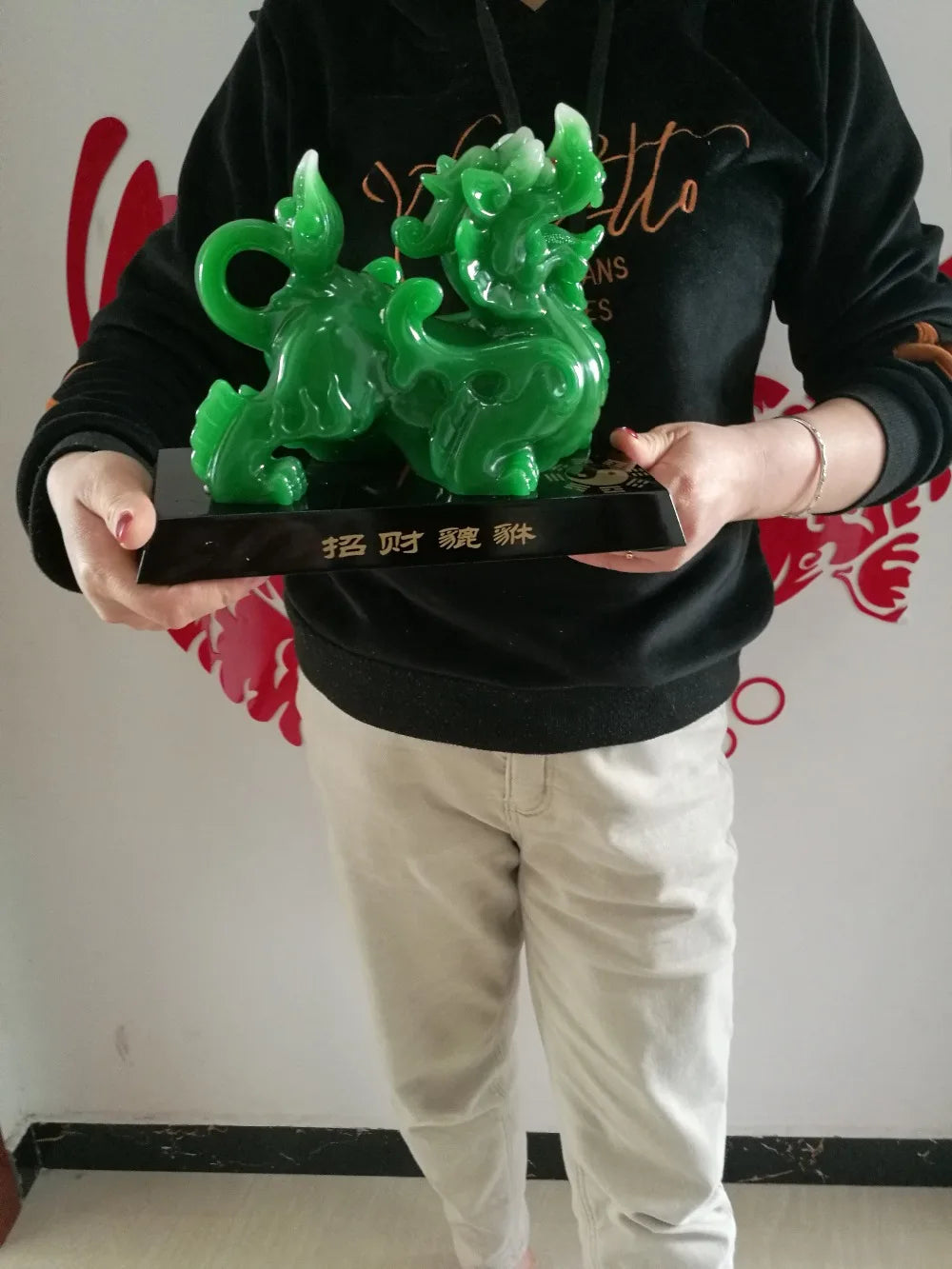 GOOD LUCK office home Southeast Asia FENG SHUI Talisman Money Drawing dragon PI XIU green crystal Sculpture ART statue # 24CM