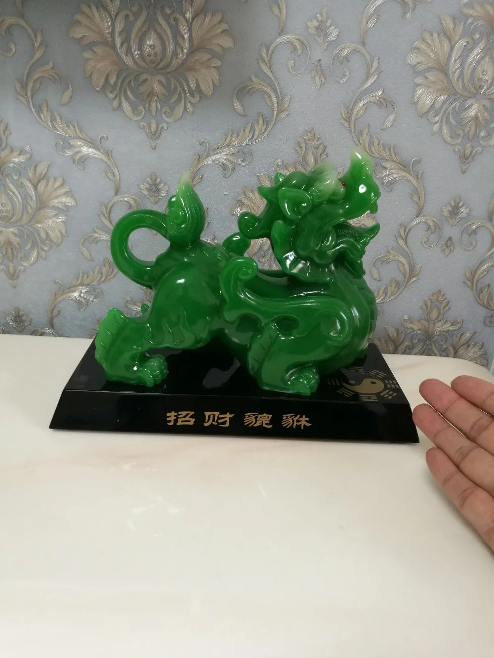 GOOD LUCK office home Southeast Asia FENG SHUI Talisman Money Drawing dragon PI XIU green crystal Sculpture ART statue # 24CM