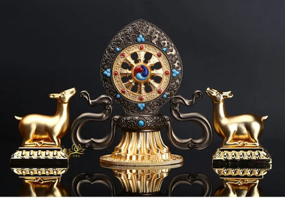 GOOD NEW--HOME Temple  Talisman Buddhism India Nepal handmade Gilding Gold-plated Double deer Magic weapon statue