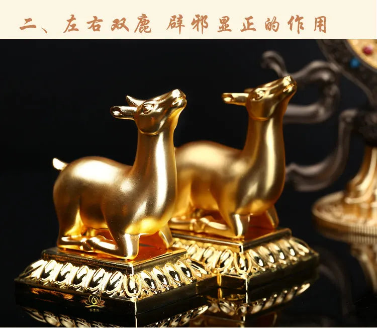 GOOD NEW--HOME Temple  Talisman Buddhism India Nepal handmade Gilding Gold-plated Double deer Magic weapon statue
