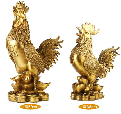 GOOD OFFICE Store HOME  auspicious Protection Talisman Money Drawing wealth cock rooster Brass statue- large