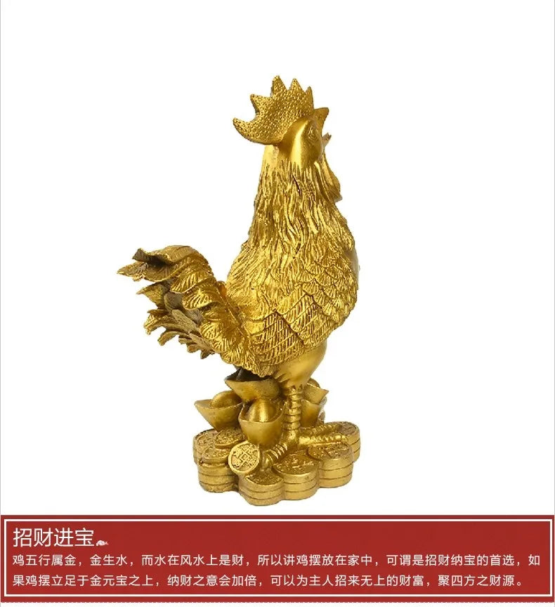 GOOD OFFICE Store HOME  auspicious Protection Talisman Money Drawing wealth cock rooster Brass statue- large