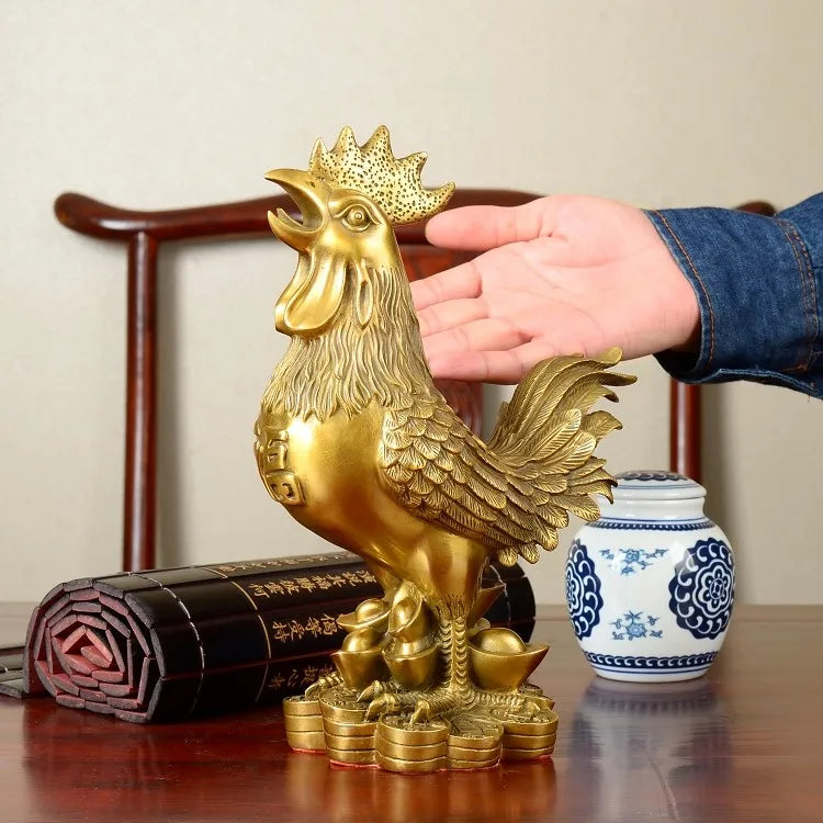 GOOD OFFICE Store HOME  auspicious Protection Talisman Money Drawing wealth cock rooster Brass statue- large