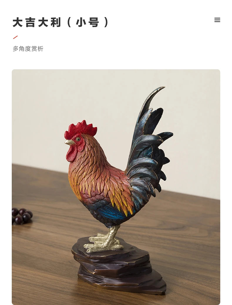 GOOD Sculpture home Shop Company business bring wealth fortune FENG SHUI brass carving GOOD LUCK Prosperous cock statue
