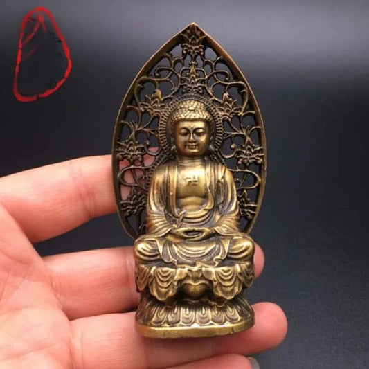 GOOD Southeast Asia HOME CAR Efficacious protection Safe good luck Sakyamuni Amitabha Buddha FENG SHUI bronze amulet statue