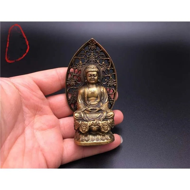 GOOD Southeast Asia HOME CAR Efficacious protection Safe good luck Sakyamuni Amitabha Buddha FENG SHUI bronze amulet statue