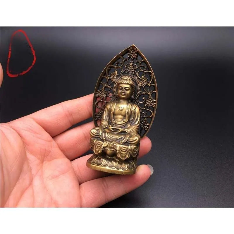 GOOD Southeast Asia HOME CAR Efficacious protection Safe good luck Sakyamuni Amitabha Buddha FENG SHUI bronze amulet statue