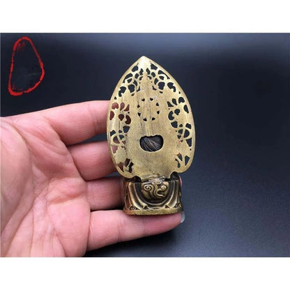 GOOD Southeast Asia HOME CAR Efficacious protection Safe good luck Sakyamuni Amitabha Buddha FENG SHUI bronze amulet statue