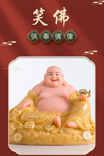 GOOD Southeast Asia high grade jade Good luck Maitreya God of wealth Mammon buddha statue Recruit wealth thriving business