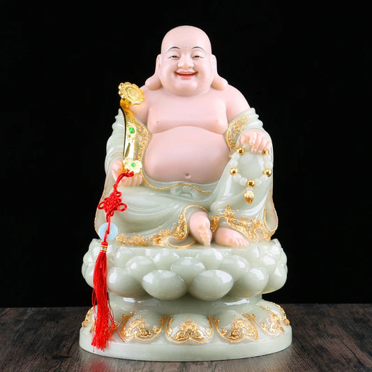 GOOD Southeast Asia high grade jade Maitreya God of wealth Mammon buddha statue Recruit wealth thriving business Good luck