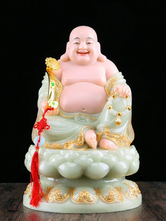 GOOD Southeast Asia high grade jade Maitreya God of wealth Mammon buddha statue Recruit wealth thriving business Good luck