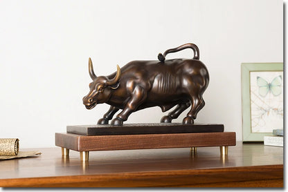 GOOD- Unique # stock market Money drawing Wall Street Charging Bull  Brass statue # home office auspicious efficacious Talisman