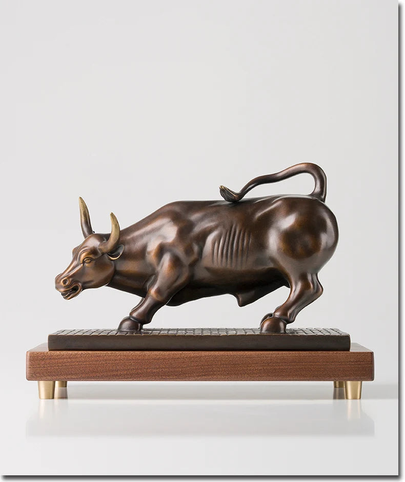 GOOD- Unique # stock market Money drawing Wall Street Charging Bull  Brass statue # home office auspicious efficacious Talisman
