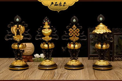 GOOD Wholesale Buddhist articles # Buddhism religious ceremonies Eight Auspicious Symbols of Buddhism 8 JI XIANG Gilding statue