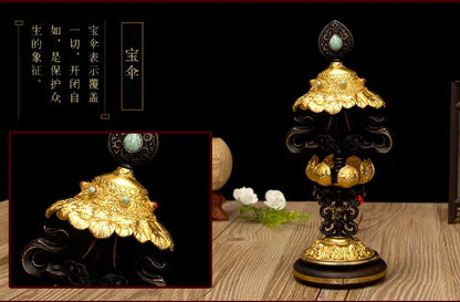 GOOD Wholesale Buddhist articles # Buddhism religious ceremonies Eight Auspicious Symbols of Buddhism 8 JI XIANG Gilding statue