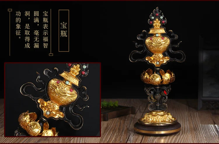 GOOD Wholesale Buddhist articles # Buddhism religious ceremonies Eight Auspicious Symbols of Buddhism 8 JI XIANG Gilding statue