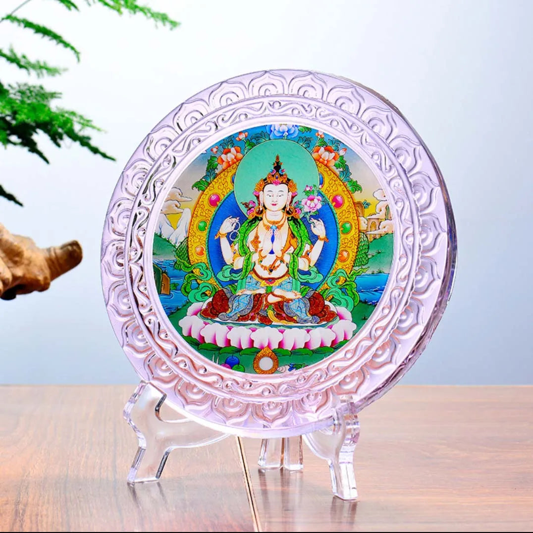 GOOD # Wholesale Buddhist supplies Temple Asia HOME altar crystal Four-armed Avalokitesvara GUAN YIN Buddha ornament statue