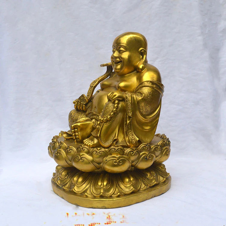 GOOD buddha company hall decoration thriving business Money Drawing Good luck Gold Maitreya Buddha brass FENG SHUI statue