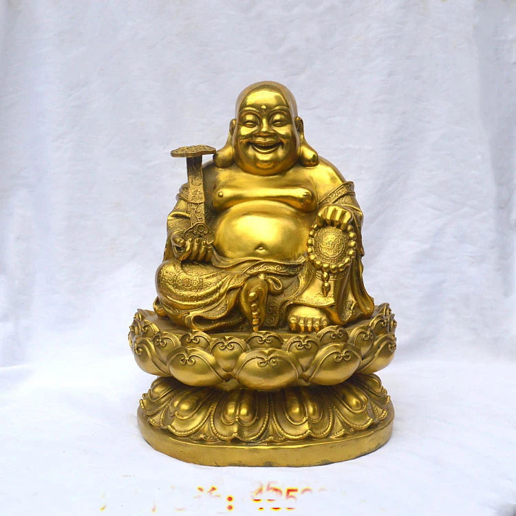GOOD buddha company hall decoration thriving business Money Drawing Good luck Gold Maitreya Buddha brass FENG SHUI statue