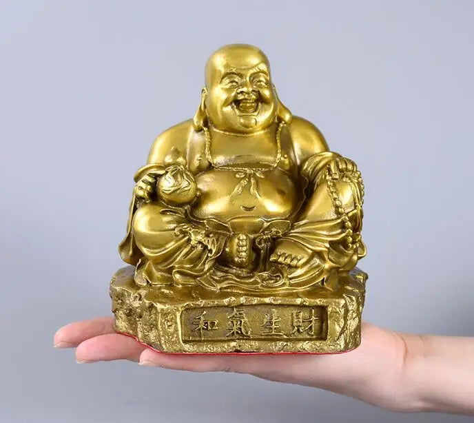 GOOD buddha company home decoration thriving business Money Drawing Good luck Gold Maitreya Buddha brass FENG SHUI statue