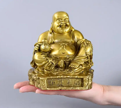 GOOD buddha company home decoration thriving business Money Drawing Good luck Gold Maitreya Buddha brass FENG SHUI statue