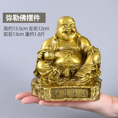 GOOD buddha company home decoration thriving business Money Drawing Good luck Gold Maitreya Buddha brass FENG SHUI statue