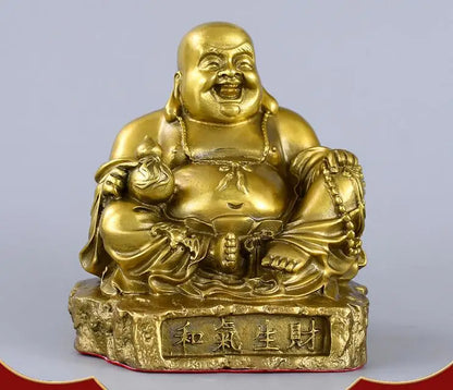 GOOD buddha company home decoration thriving business Money Drawing Good luck Gold Maitreya Buddha brass FENG SHUI statue