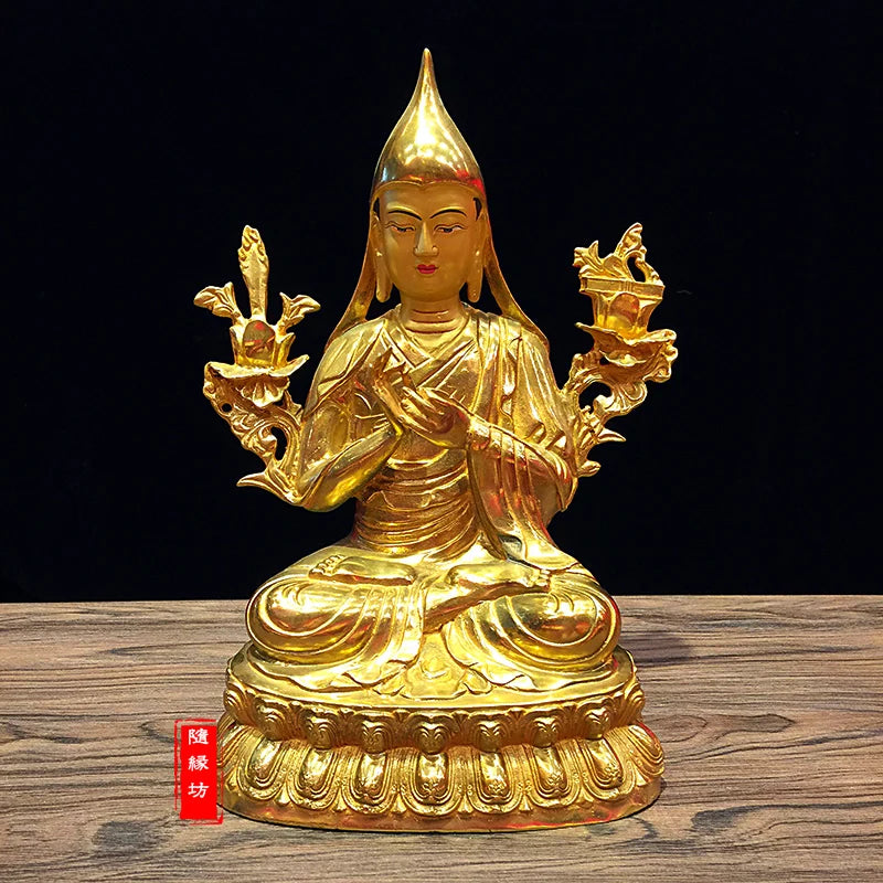 GOOD --large # Buddhist Buddhism efficacious Protection Tibet Nepal Gold-plated brass gold Master Kaba Buddha statue-A set