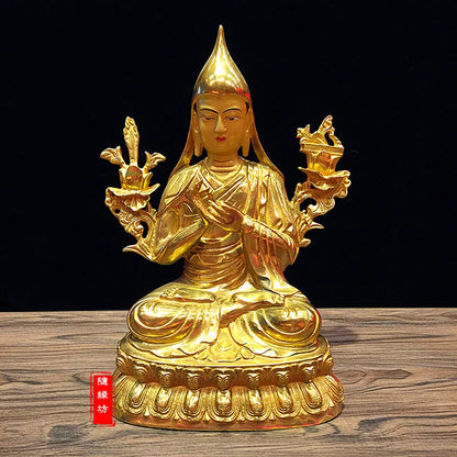 GOOD --large # Buddhist Buddhism efficacious Protection Tibet Nepal Gold-plated brass gold Master Kaba Buddha statue-A set