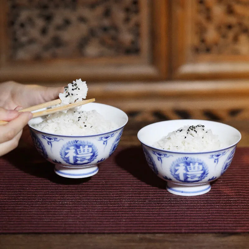 GUANFU (GUANFU) Guanfu Museum Blue and White Six Arts Pair Bowl Cultural Relics Cultural Creation Derivative Rice Bowl Guanfu Si